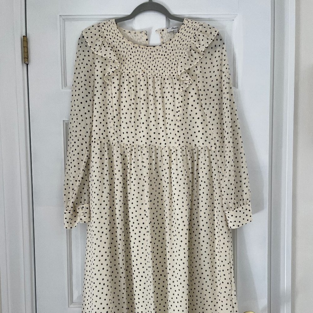 Madewell Smocked Ruffle Polka Dot Midi Dress